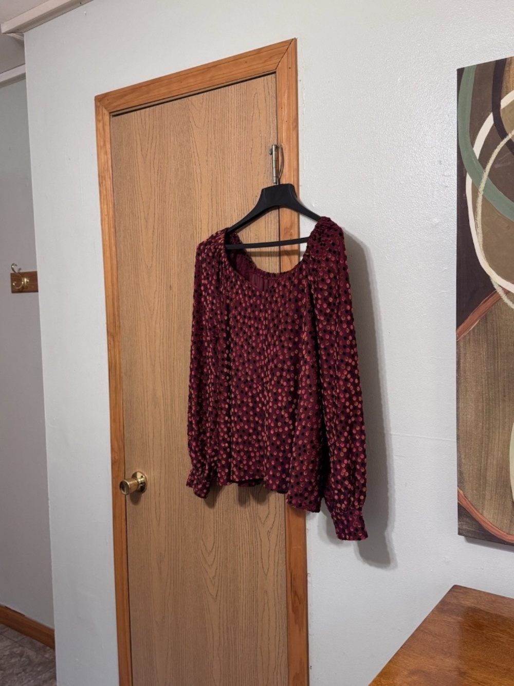 Lane Bryant Size 22/24 Multi-Color w/Polka Dots Long Sleeve Peplum Velvet Blouse